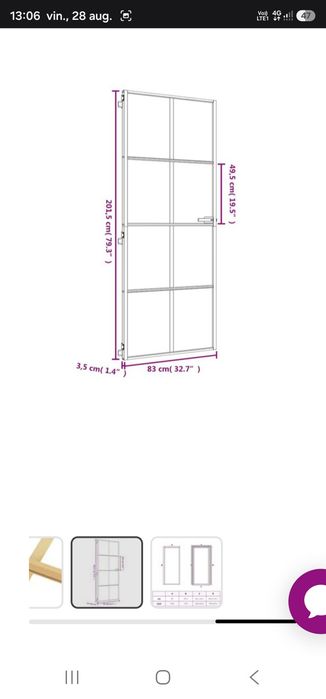 Ușă de interior Slim auriu 83x201,5cm sticlă temperată/aluminiu