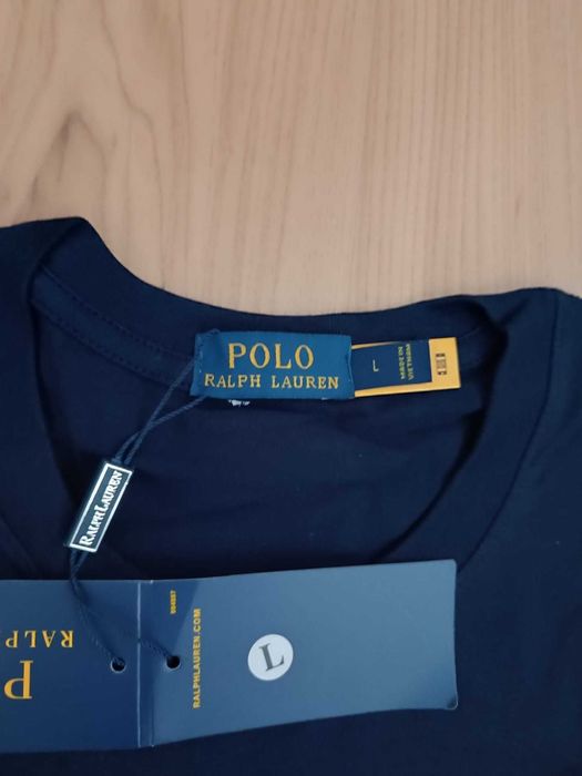 Tricou Polo Ralph Lauren Nou cu Logo Brodat - Alb / Bleumarin - M/L