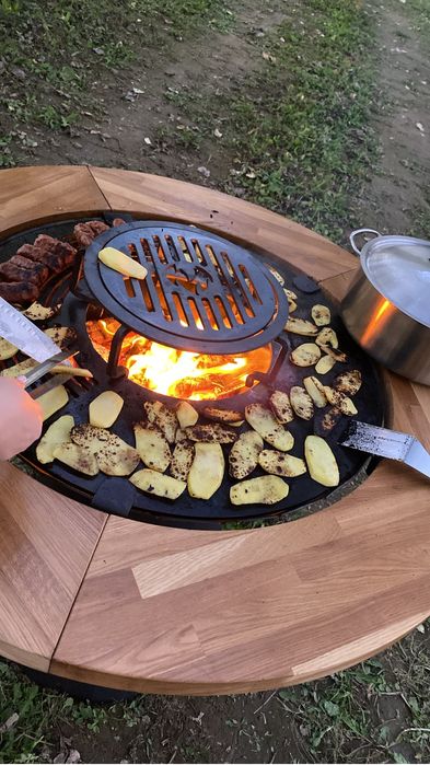 Grătar profesional cu plita de 6 mm750 mm diametru 1200 mm total