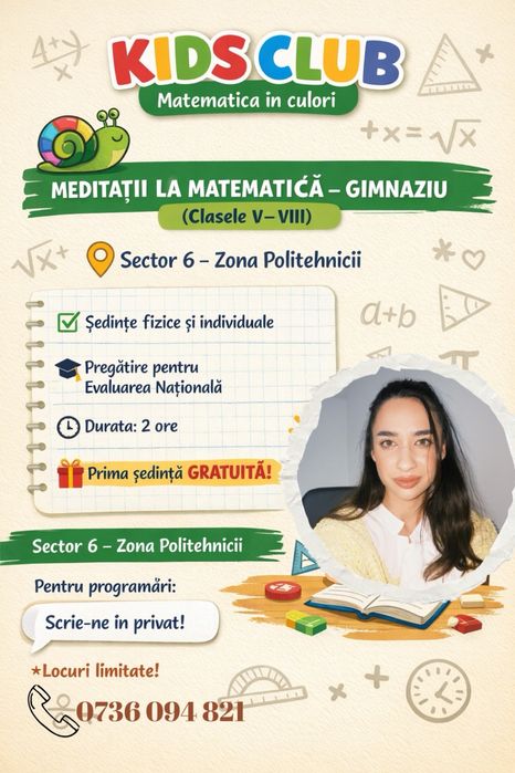 Meditatii matematica gimnaziu, sector 6 (Politehnica)