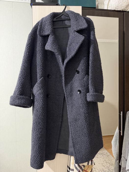 пальто тедди темно-синий