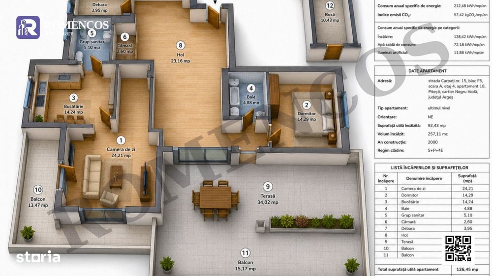 Apartament cu terasa intabulata, Pitesti Nord, Negru Voda