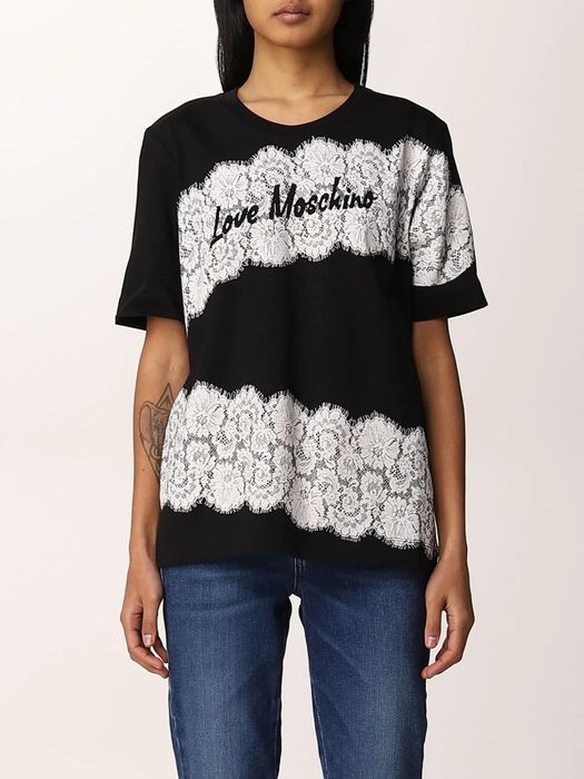 Love moschino тениска с апликация от дантела