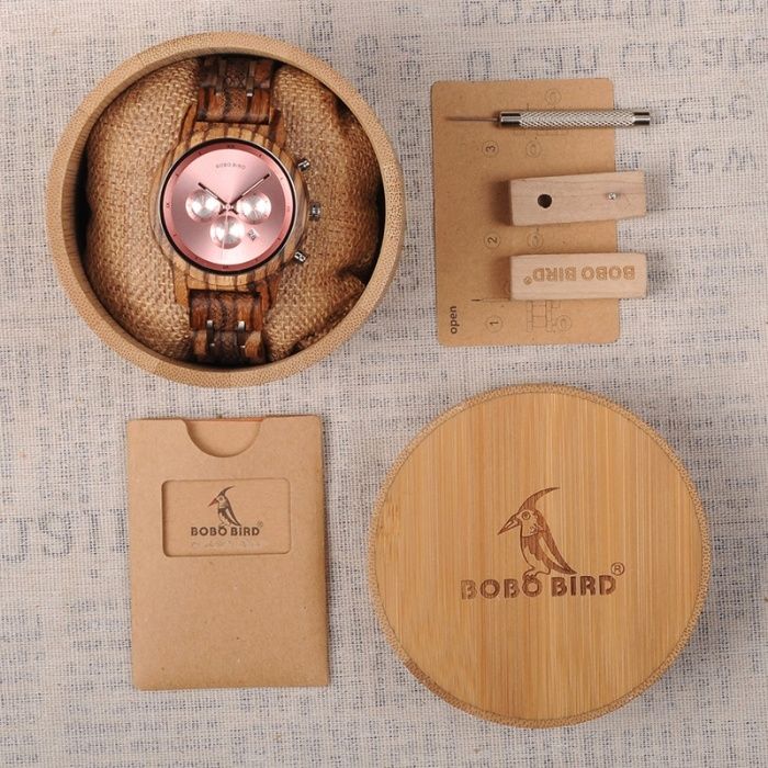 Bobo Bird ceas lemn lux cu curea lemn otel cutie P18 femei