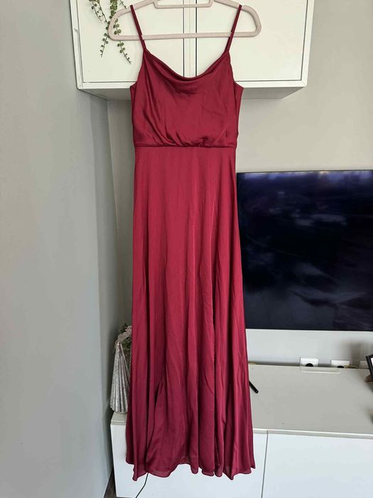 Официална дълга рокля Jake*s Jake червено вино сатен червена