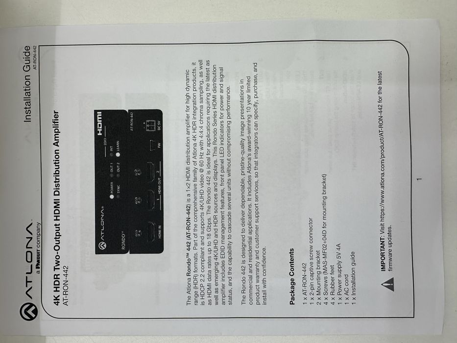 Fane Amanet: Amplificator de distribuție Atlona Rondo 4K HDR Nou