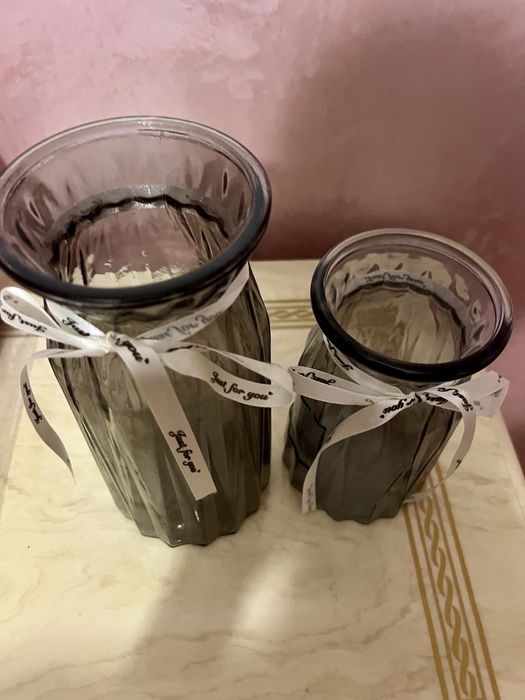 2 вазы набор серое стекло