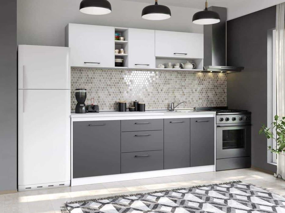 Set Mobila Bucatarie Mina Dual 200 Gri Antracit/Alb C95