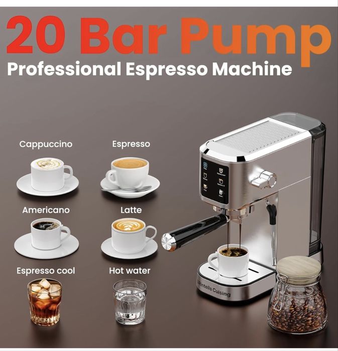 Капучино Еспресо машина 20 бара, сензорен екран, лате, капучино,