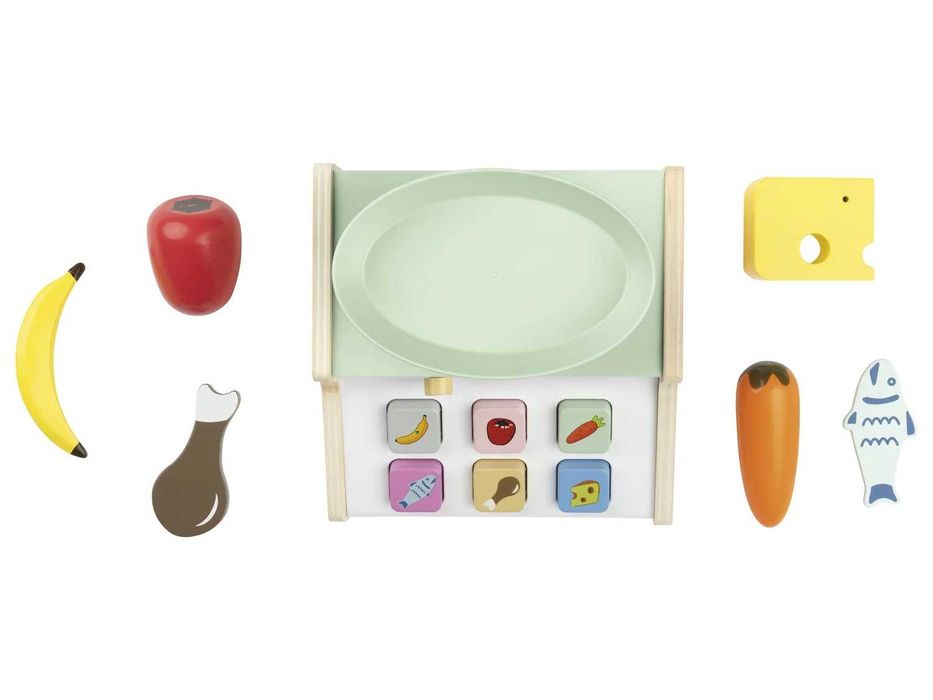 Детски дървен Касов Апарат със Скенер Кантар Везна с аксесоари 2 вида