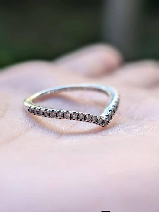 Vechi inel din argint de 925, ALE, Pandora Sparkling Wishbone, cu pietre zirconiu cubic, model 196316CZ