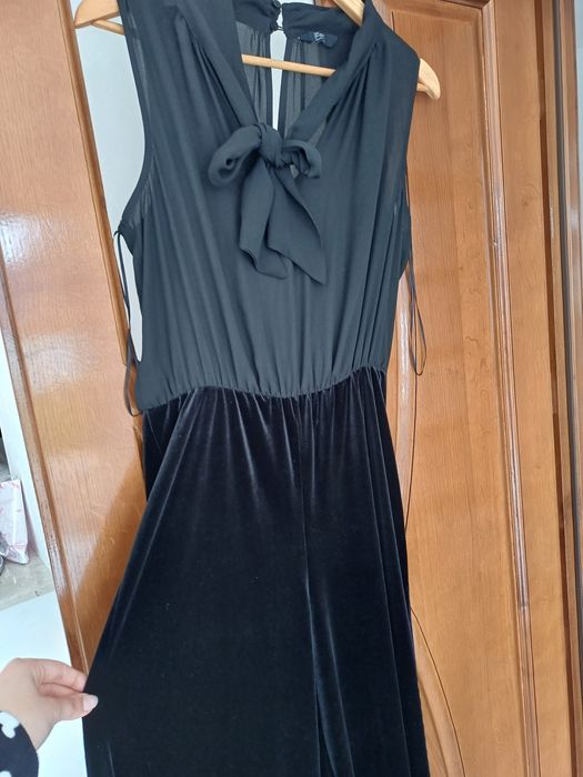 Salopetă flared nouă de femei partea de jos din catifea şi partea de sus este see through