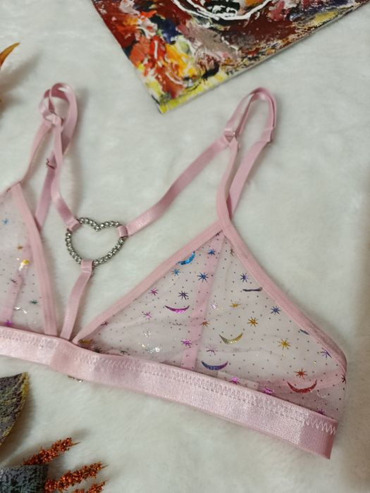 Sutien bustiera fantasy bondage Japan style roz cu steluțe și luna mărimea XS-S bust mic