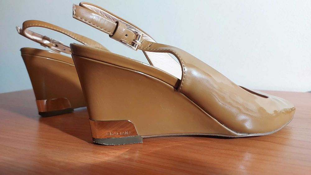 Pantofi / sandale, bej, piele naturala lacuita, GRACIANA, marime 35