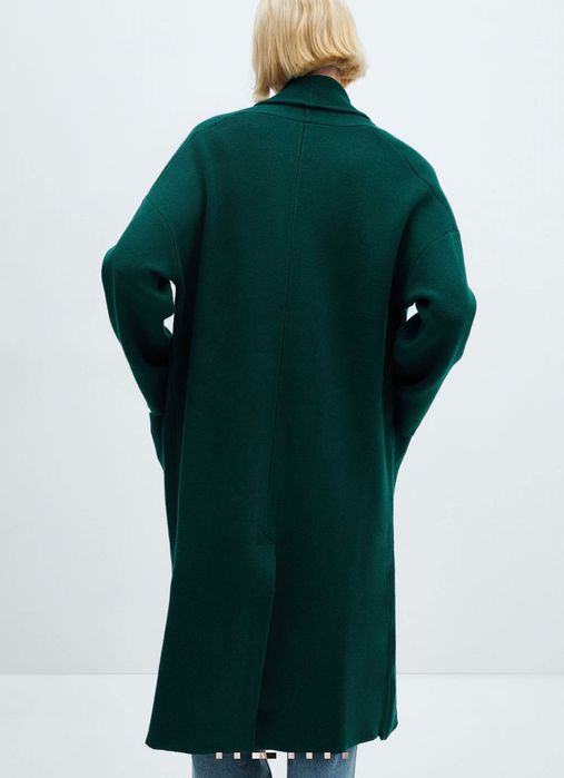 НОВО MANGO Оверсайз плетено палто с джобове,  Зелено
