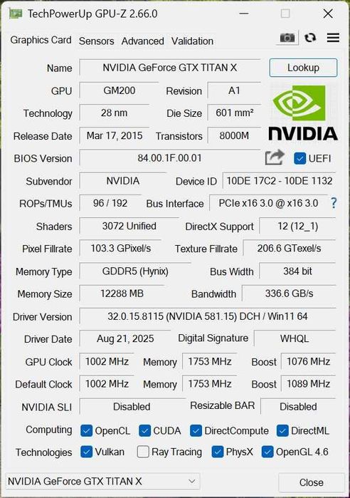 Продавам работеща видео карта Nvidia Titan Maxwell 12 GB