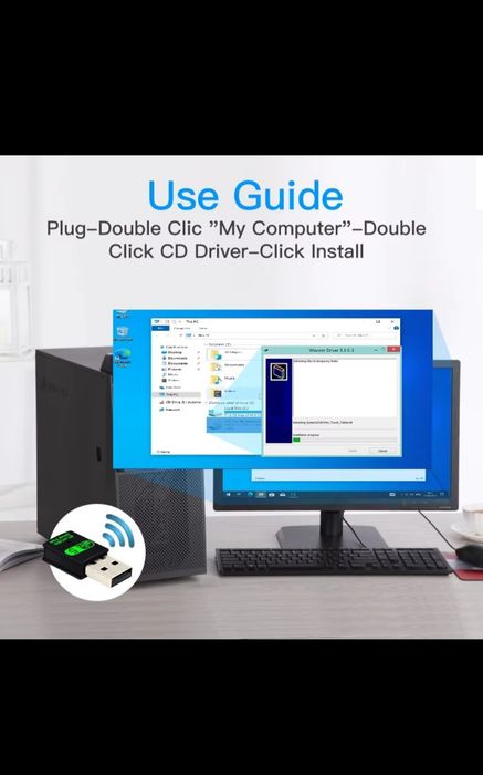 USB адаптер, WiFi Bluetooth, 2.4 / 5 Ghz, 600 Mbps, за компютър / лапт