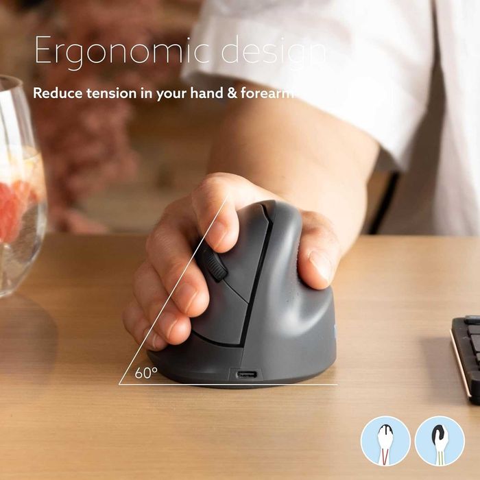 Mouse ergonomic vertical R-Go HE Basic, Bluetooth 5.0, negru