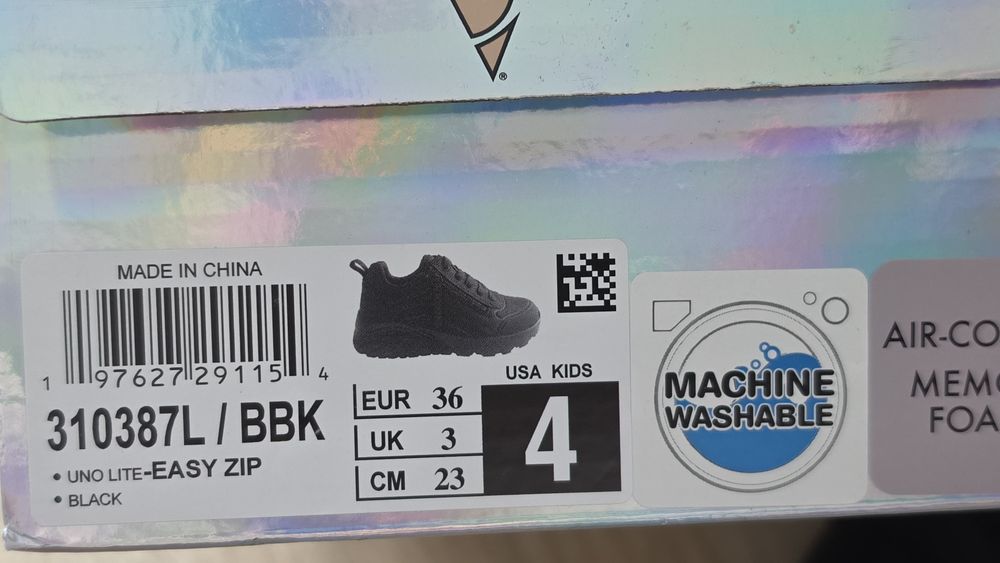 Adidași Skechers Uno Lite – Easy Zip, măr. 36 EUR (copii), negru
