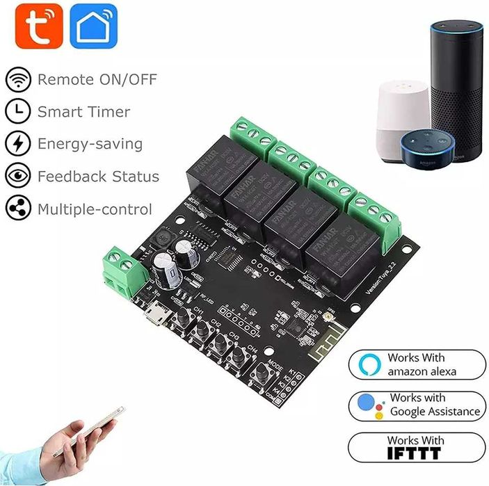 4 канално WiFi реле, прекъсвач DC 5-32V App Tuya, Smartlife