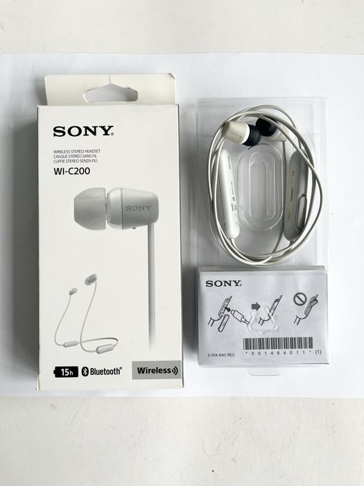 Căști Wireless Sony WI-C200 - Alb/Bej - Autonomie 15h