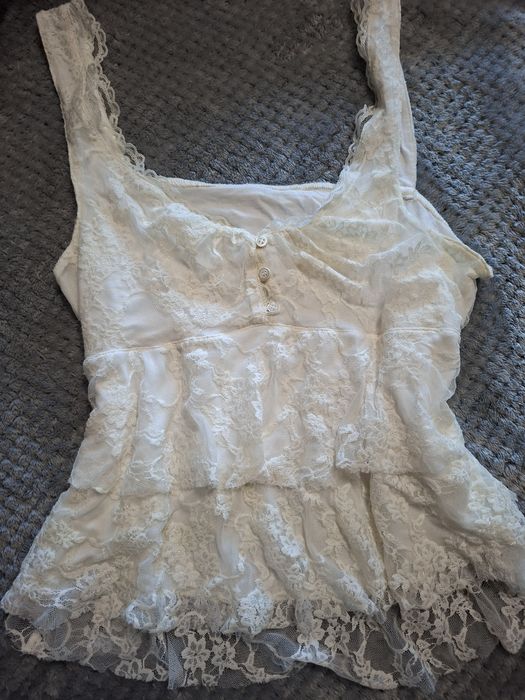 Сладък Coquette Babydoll Дантела бял топ