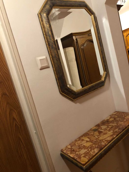 Doua console lemn sculptat + marmura + oglinzi bizotate, stil clasic