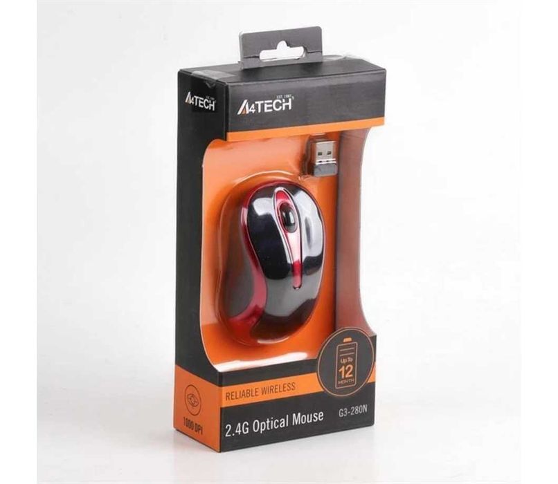 Безжична Мишка Оптична A4tech G3-270N-4 V-Track, USB, Черен/Червен