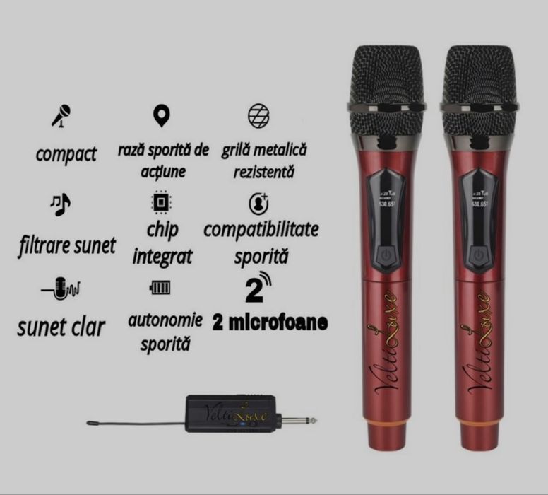 Set 2 Microfoane Wireless Profesionale, Led | Karaoke | Evenimente