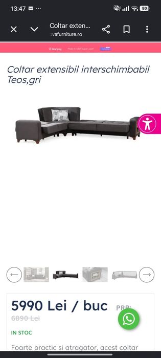 Coltar living extensibil ca nou