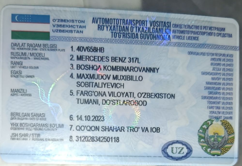 Mercedes Benz 317L turbina motor sotiladi.