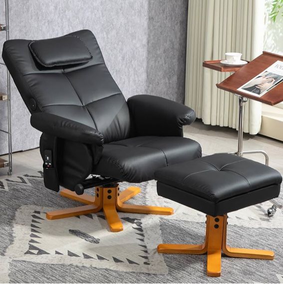 Масажен кожен фотьойл с табуретка, опция сън