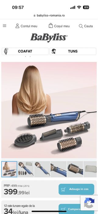 Vand Perie rotativa frizz-free Babyliss Airbrush  1000 Wcu 5 accesorii