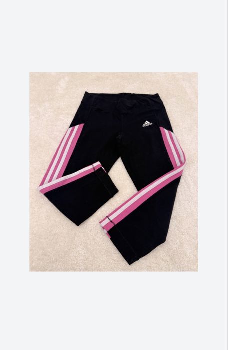 Colanti Adidas 3/4 negri cu dungi roz/alb