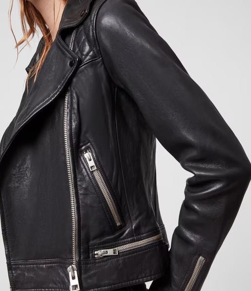 AllSaints Conroy Дамско Кожено яке Aгнешка Кожа Черно Сиво Small UK 8