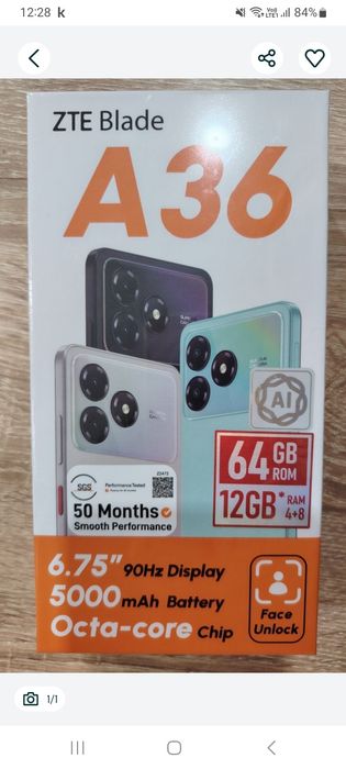 Новый телефон zte a36 64гб