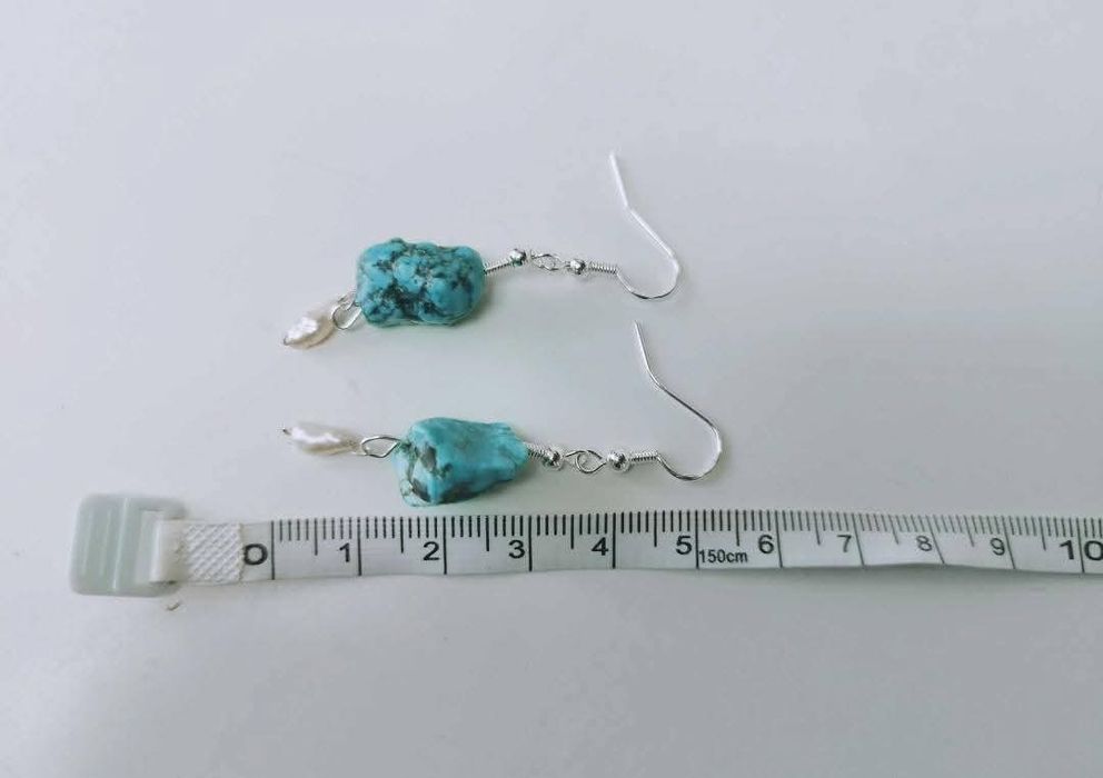 Vechi cercei din argint de 925, cu piatra turcoaz si perle de cultura