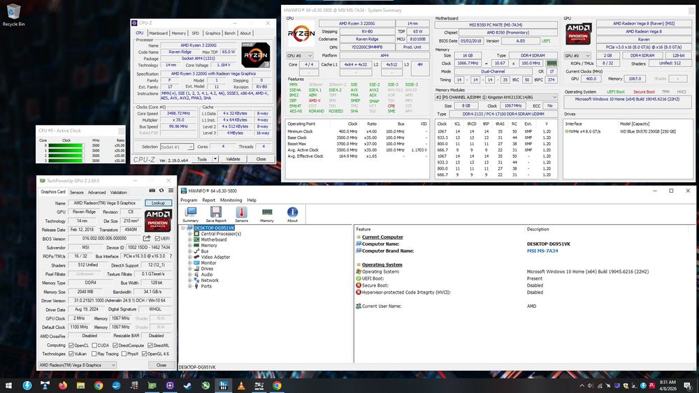 Kit Ryzen 3 2200g + MSI B350 PC Mate + cooler Wraith