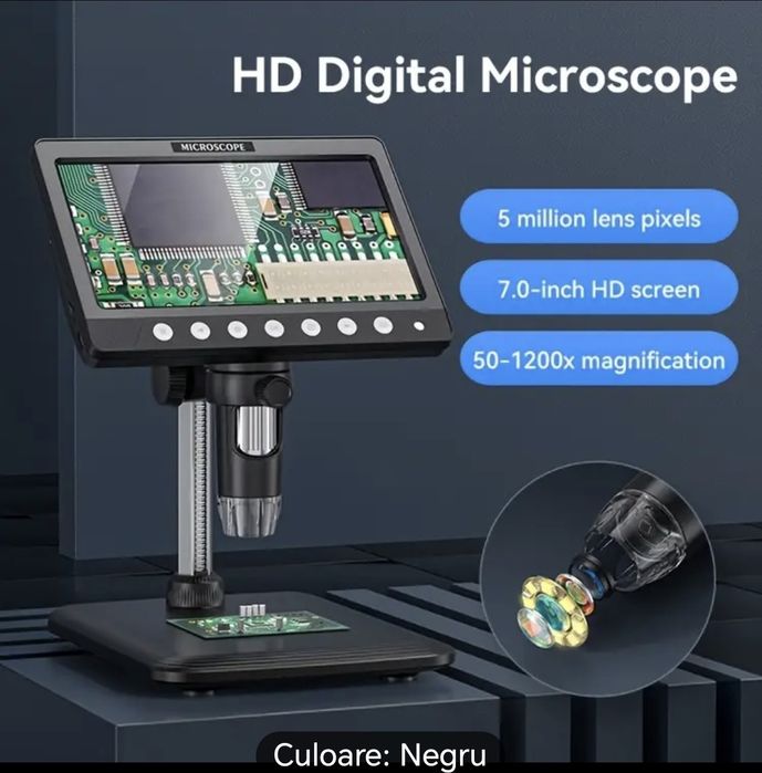 Microscop digital cu compatibilitate PC,ecran de 7 inchi, camera 5 mpx