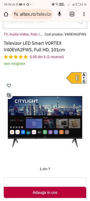 Vând televizor vortex full hd- Smart tv nou nouț, preț fix