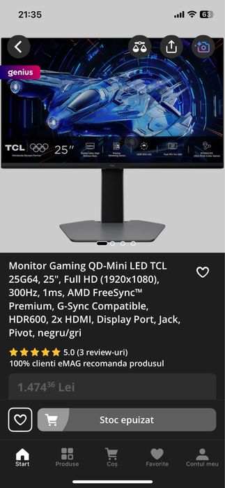 Minitor gaming 300 hz 25 inch