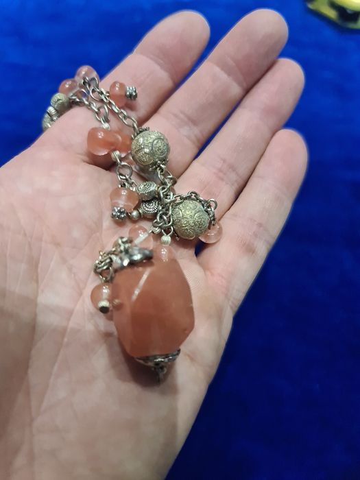 N colier lant argint masiv ,cuarț franțuzesc, deosebit,vintage