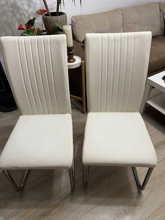 Кухненски столове (бели - еко кожа), 6 бр.