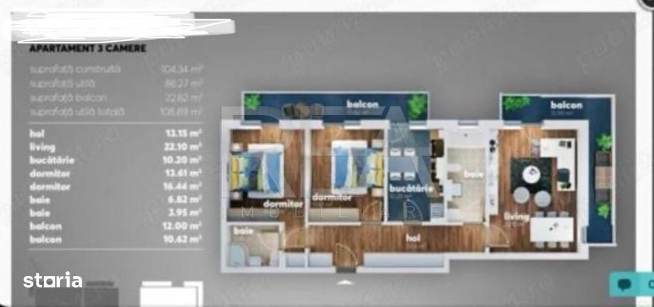 3 Camere 108mp 2 balcoane - Metalurgiei