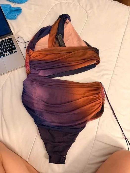 Zara costum de baie intreg decupat la talie pastel ombre mov bej portocaliu