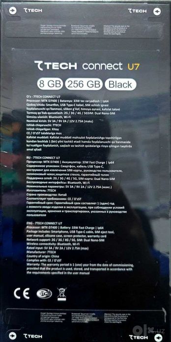 7tech connect u7 1 yil kafolati bilan