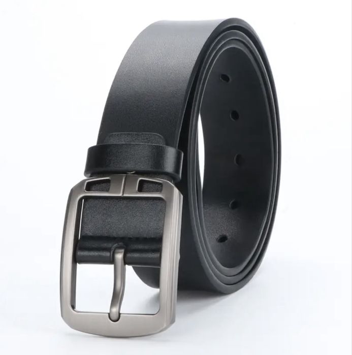 Мъжки кожени колани с двойна и квадратна катарама /Черна естест. кожа!