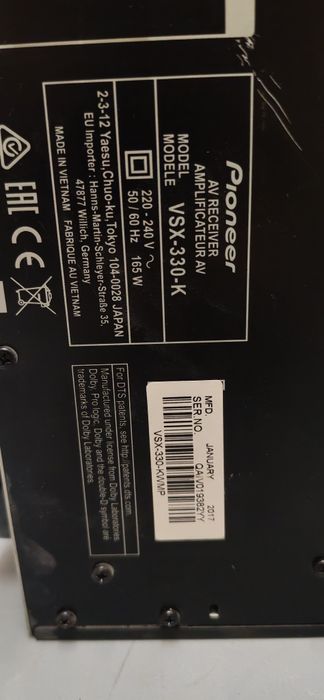 Pioneer VSX-330-K Receiver Audio-Video, USB