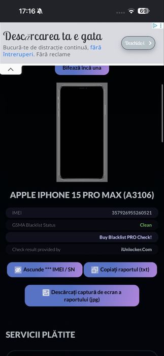 Iphone 15 Pro Max stare foarte buna
