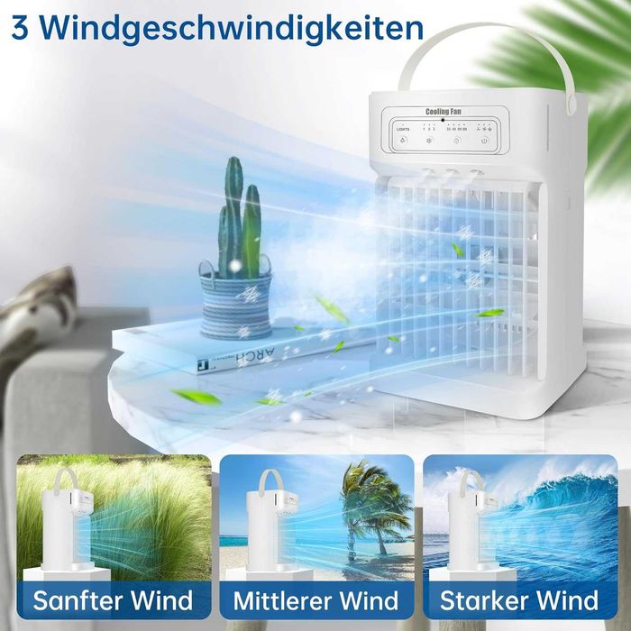 Преносим климатик 4-в-1, водно охлаждане, 1100 мл, 3 скорости, LED